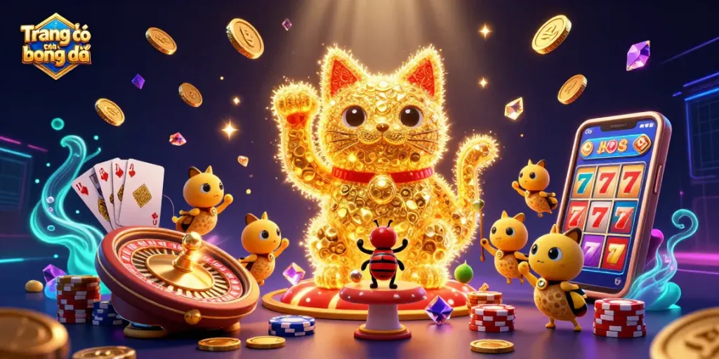 Engage with Trang cá độ bóng đá as golden fireflies come alive amid dynamic casino symbols.