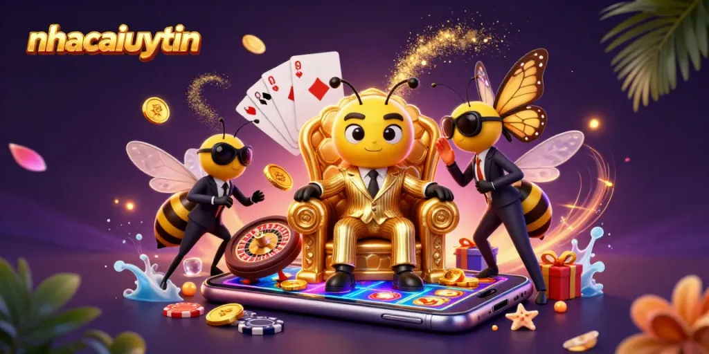 Spin the vibrant slots with nhacaiuytin's lively casino scene full of characters and game elements.