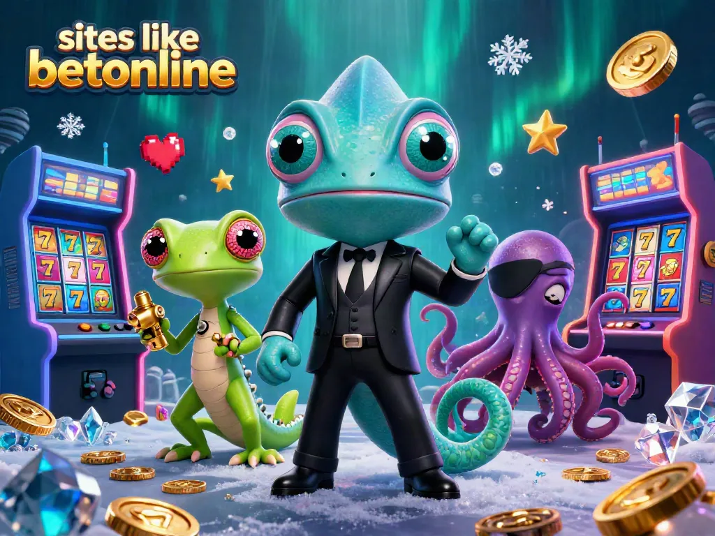Engaging 3D casino scene showcasing fun elements of sites like betonline, featuring animated characters and slot machines.