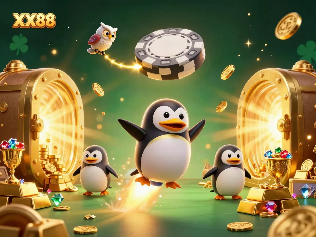 Experience dynamic gaming thrills with XX88 as golden coins and treasures fill the scene.