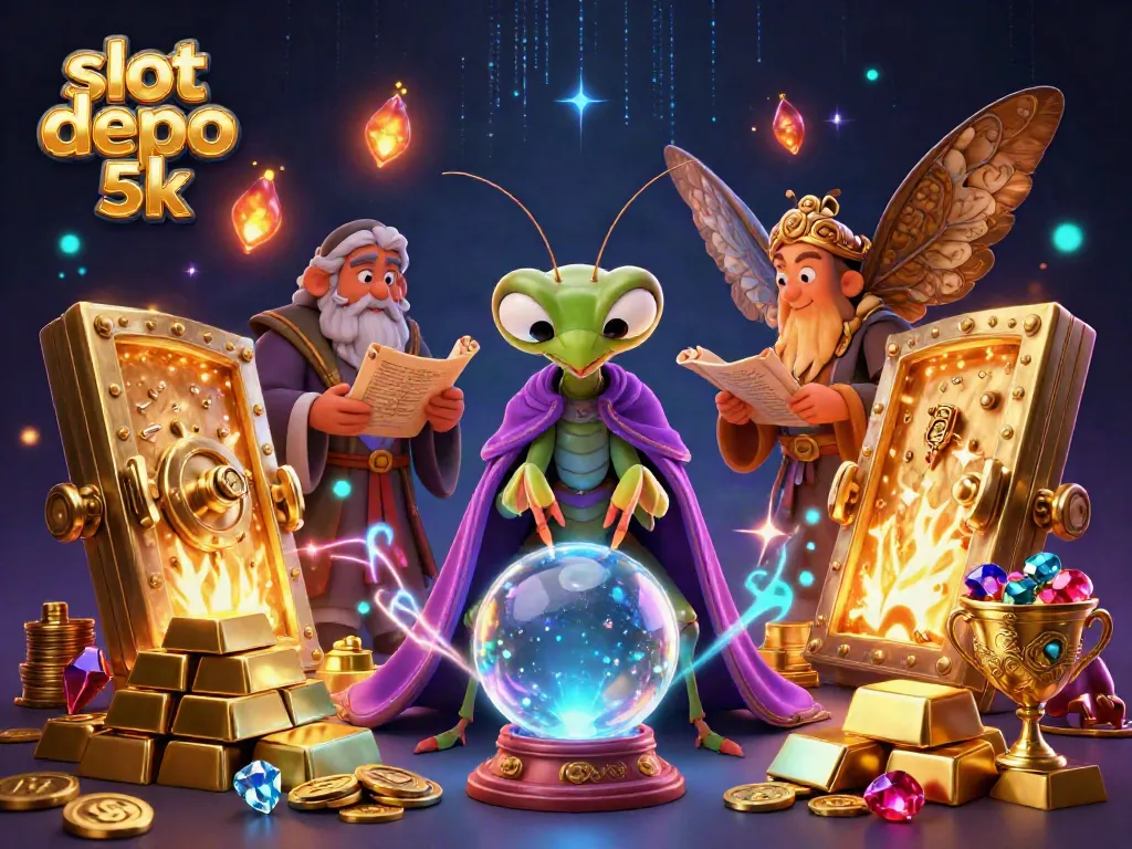Experience the thrill of slot depo 5k with a vibrant 3D scene of mystical characters and treasures.