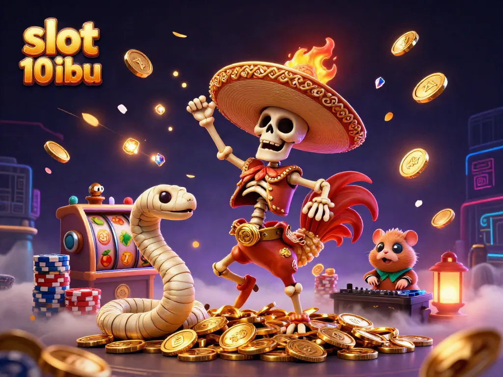 Experience the excitement at slot 10 ribu with a dancing skeleton and vibrant casino elements.