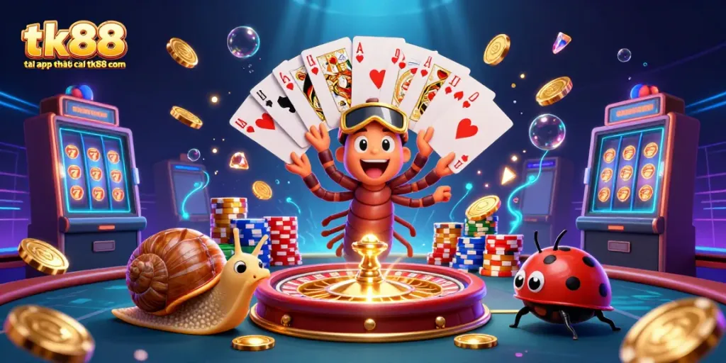 Engage with tk88 tại app nhà cái tk88 com through a vibrant 3D casino illustration with dynamic game elements.