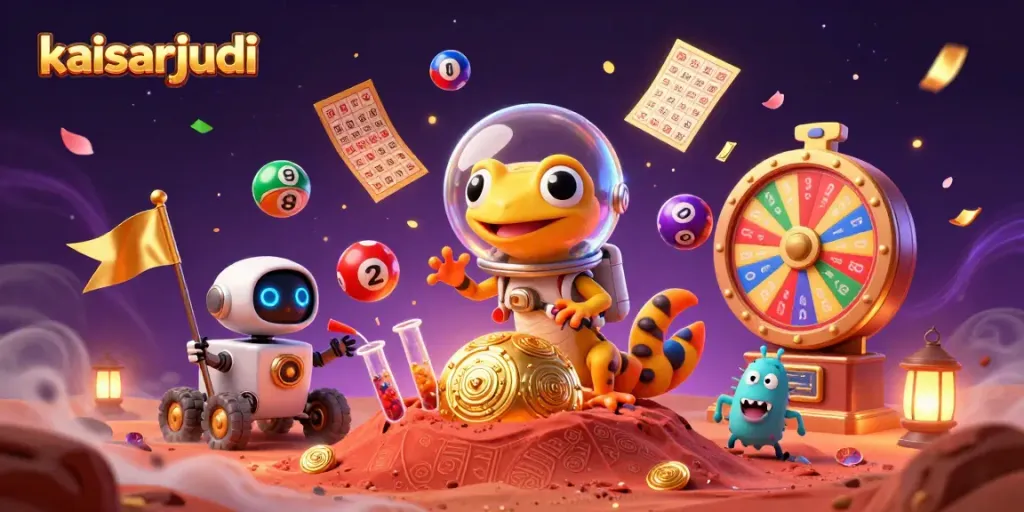 Experience the excitement of kaisarjudi with a Martian gecko in a vibrant casino scene.