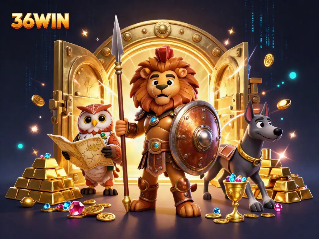Engage with 36WIN through this vibrant 3D illustration capturing a thrilling casino experience.
