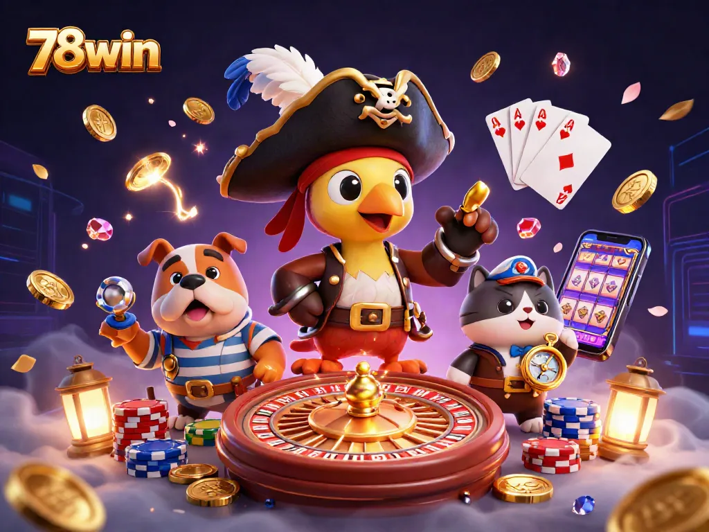 Experience winning at 78win with a vibrant casino adventure featuring characters and game elements.