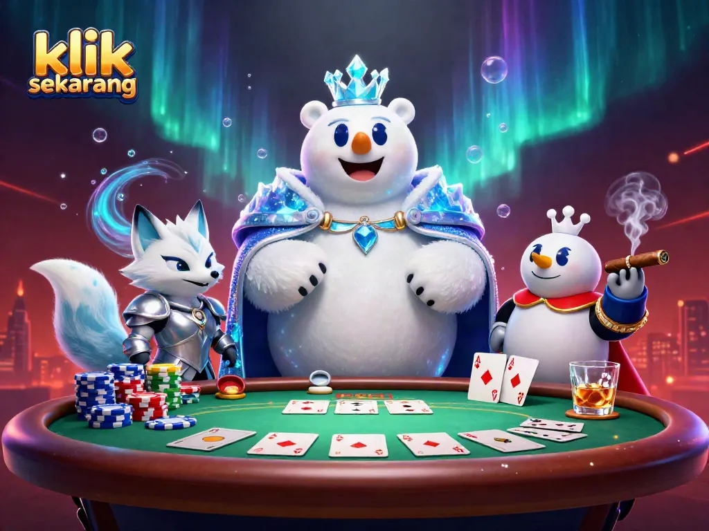 Menggunakan klik sekarang untuk memenangkan permainan poker dengan karisma beruang kutub raja dan rubah salju dalam aksi.