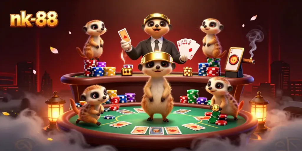 Experience thrilling gameplay at nk-88 with lively meerkats managing a bustling casino scene.