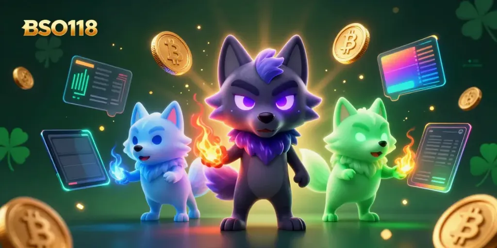 Experience thrilling gameplay on BSO118 with vibrant casino elements and mystical wolf characters.