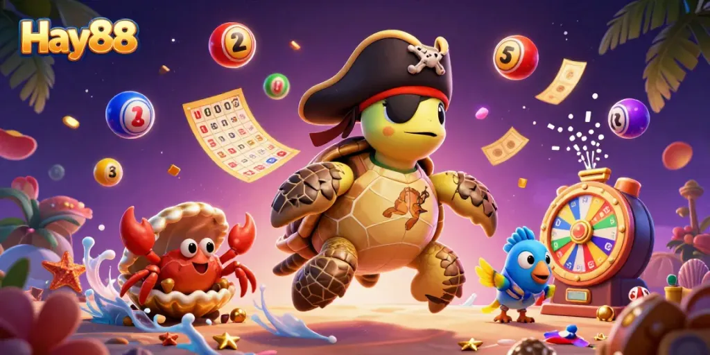 Experience thrilling wins with Hay88 in a vibrant lottery theme illustration with engaging characters.
